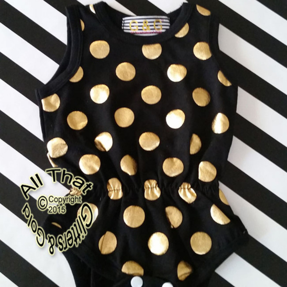 Rompers For Baby and Toddler Girls Romper Onepiece Bodysuit Black and Gold - Picture 2 of 8